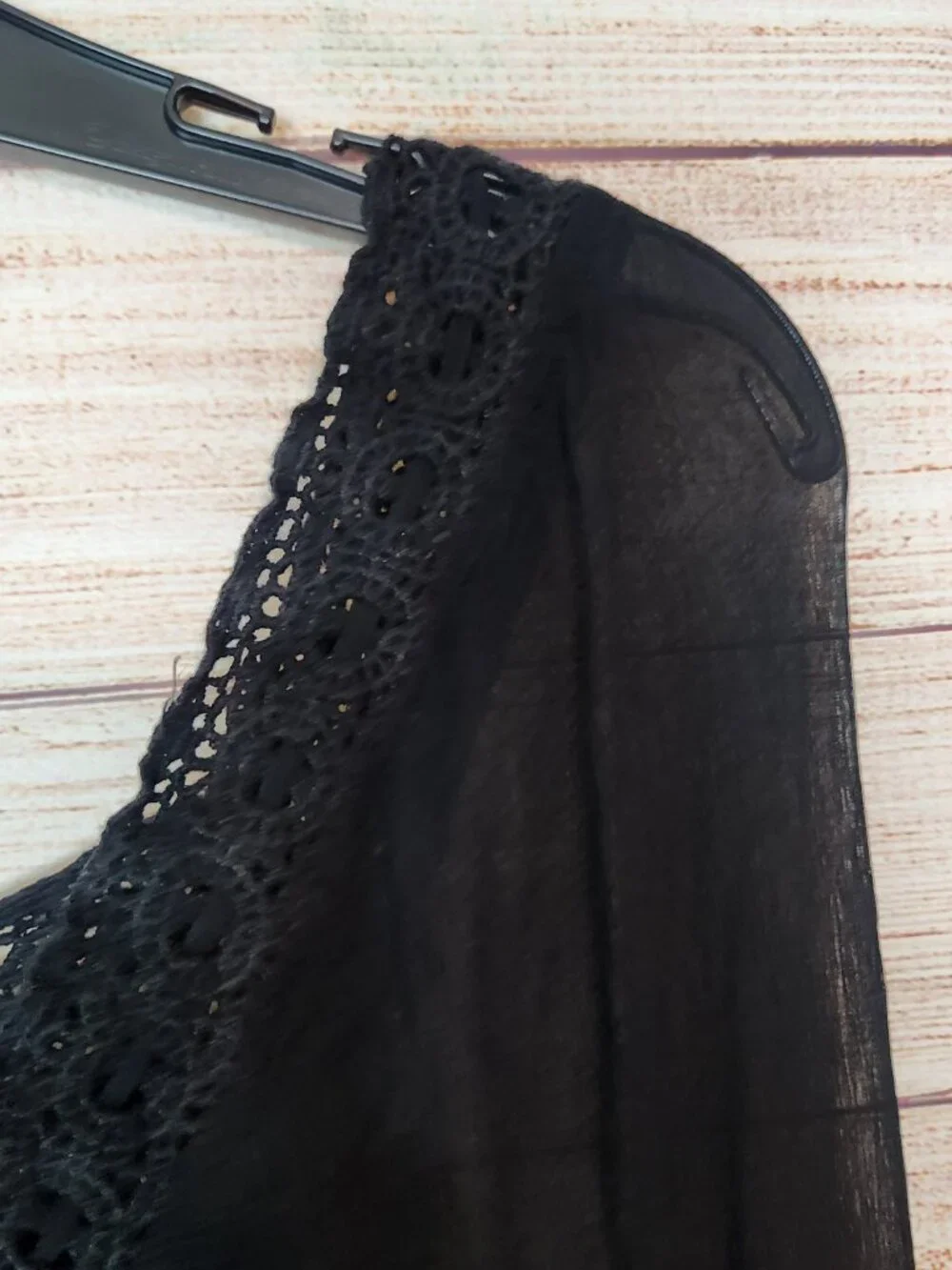 Free People Chiffon Lace Bogemian Crochet Trim Blouse Black Tunic Women's XS/TP